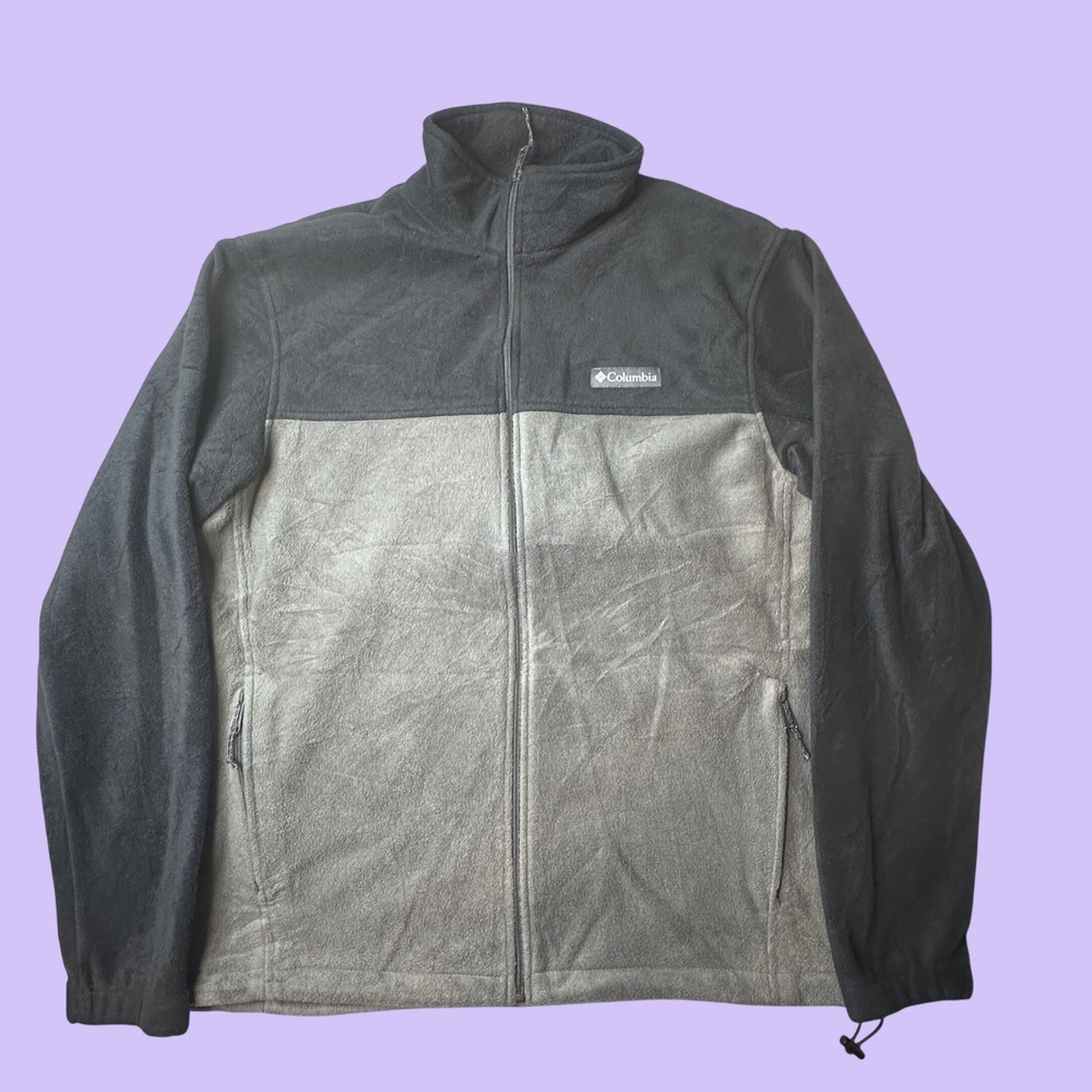 Columbia Fleece Jacket Mens L Gray Black WM3220 Full Zip Colorblock Outdoor